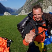 At the Kjerag Landing zone after great jump